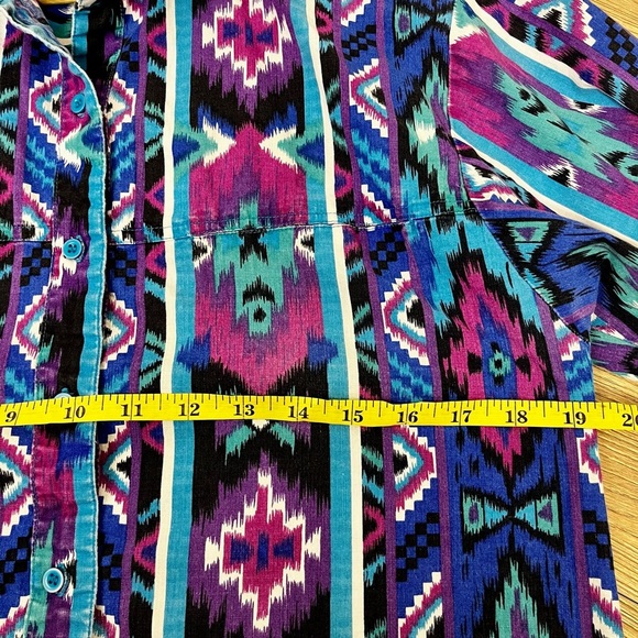 Wrangler Vintage 90s Purple/ Turquoise Southwestern /Aztec Striped Button Up (L) - Picture 7 of 8
